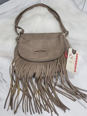 NEW vintage y2k Unionbay Fringe Crossbody Purse Bag Boho Hippie Festival Taupe - Image 1 of 4