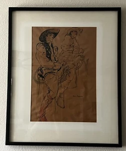 Ink On Paper Drawing By Donald H Spencer Cowboy / Cowgirl circa 1950's - Picture 1 of 16