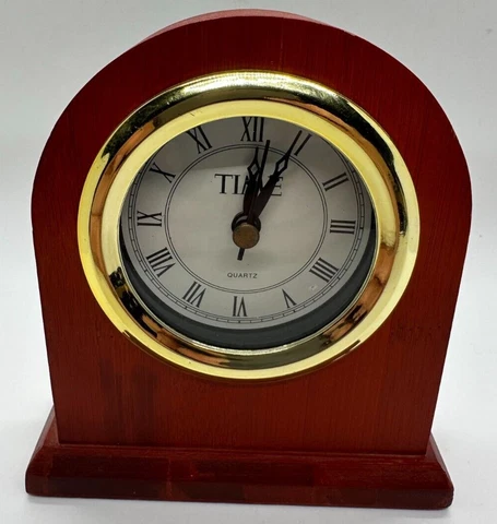 Time Magazine Cherry Wood Desk Mantle Clock With Gold Accent Cover