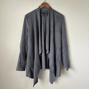 Saks Fifth Avenue Jacket Womens XL Gray Faux Suede Open Front Asymmetric Moto - Picture 1 of 9