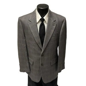 Chaps Ralph Lauren Gray HOUNDSTOOTH Sport Coat Brown OVERCHECK SILK Jacket 38 R - Picture 1 of 11