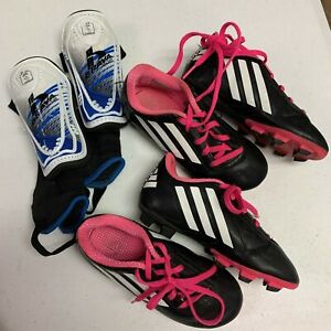 ADIDAS Girls Youth SOCCER Set Cleats Size 12 &13 Shin guards PINK Black Shoes