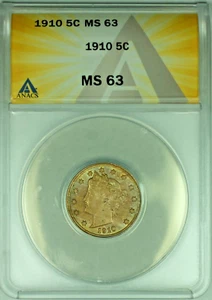 1910 Liberty V Nickel .5C Toned ANACS MS 63 - Picture 1 of 2