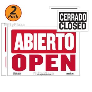 2 Pack Abierto Sign with Cerrado Sign On Back 9"x12" Durable Plastic - FAST SHIP