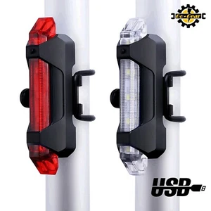 LED Bike Lights Set USB Rechargeable Red White Universal Fitting For Cycles - Picture 1 of 14