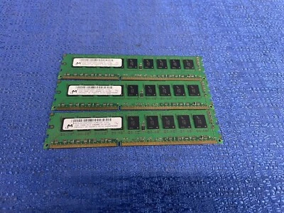 Lot of 3 Micron 2GB DDR3 1Rx8 PC3-10600E-9-10-D0 MT9JSF25672AZ-1G4D1ZF (6GB) - Image 1 of 4