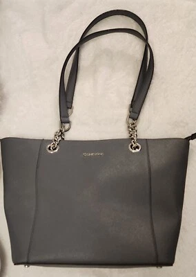 Calvin Klein Saffiano Leather Tote Gray - EUC - Image 1 of 4