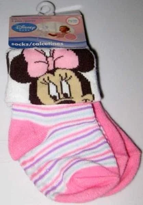 NEW! MINNIE MOUSE BABY SOCKS 2 PK Pink White Fold Over 6-12 18-24 mos - Picture 1 of 1