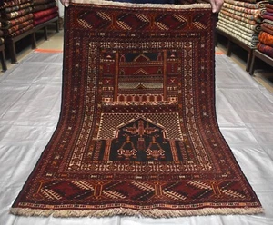 Alfombra de lana oriental anudada a mano vintage afgana persa turcomana 3x5 pies - Imagen 1 de 12