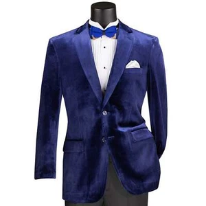 VINCI Men's Sapphire Blue Velvet 2-Button Reg Fit Dinner Jacket - NEW - Picture 1 of 27