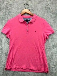 Tommy Hilfiger Polo Top Shirt Womens Large Pink Pique Logo Short Sleeve Ladies - Picture 1 of 8