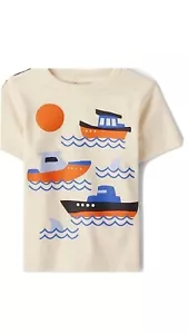 Toddler Boys Beige Short Sleeve T-Shirt Pullover Boats Size 5T - Picture 1 of 2
