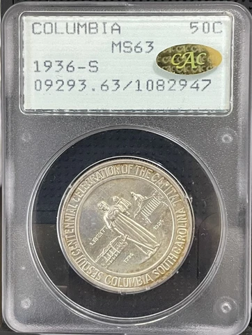108 Prefix GOLD CAC 1936-S Columbia Commemorative Half Dollar PCGS RATTLER 1082 Cover