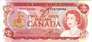 VINTAGE CANADA BANKNOTE 1974 2 DOLLAR PREFIX RX NO448 - Picture 1 of 2