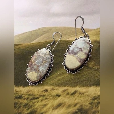 Pendientes bohemios retro de piedras preciosas caprichosas de plata de ley .925 Foto 1 de 4