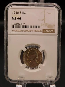 1946-S 5c JEFFERSON NICKEL NGC GRADED MS 66 (BF2639) - Picture 1 of 2