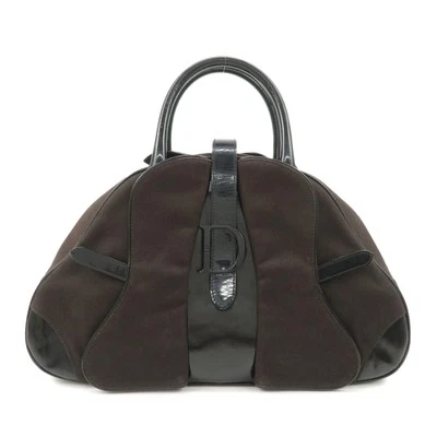 Autêntica bolsa de mão Christian Dior dupla sela lona couro envernizado usada F/S - Imagem 1 de 4