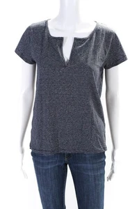 J Crew Womens Cotton Striped Print V-Neck Short Sleeve T-Shirt Blue Size S - Picture 1 of 6