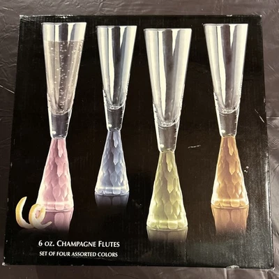 Juego de 4 flautas de champán ArtLand sopladas a mano rosa esmerilado azul verde cristal NUEVO Foto 1 de 4