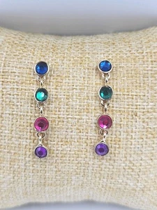 Bunte Kristall Ohrhänger goldfarben Hänger ovale Steine - Bild 1 von 4