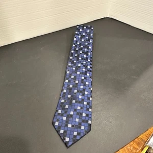 Paul Fredrick Tie Blue Black Geometric Checkered Pattern Silk Necktie - Picture 1 of 9