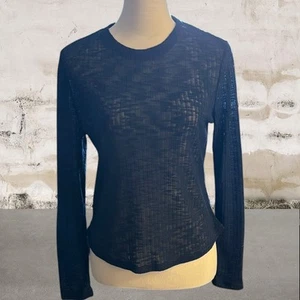 Free People nuovo con etichetta donna trasparente manica lunga a costine blu navy grande - Foto 1 di 5