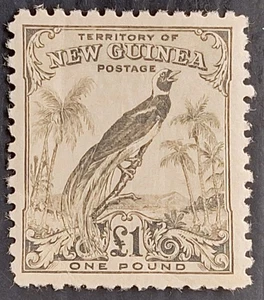 RARE 1932- New Guinea £1 olive grey Bird of Paradise stamp Mint SG189 Cat £120 - Bild 1 von 2