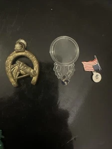 Vintage Large Horse Shoe, Magnifyer, Flag Pin Rare Celluloid Cracker Jack - Picture 1 of 7