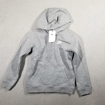 Boys Nike Club Fleece Hoodie Medium Gray BV3757-091 NWT Youth Swoosh - Image 1 of 4