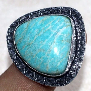 Amazonite 925 Silver Plated Gemstone Ring US 6 Valentine Gift Jewelry MJ - Picture 1 of 3