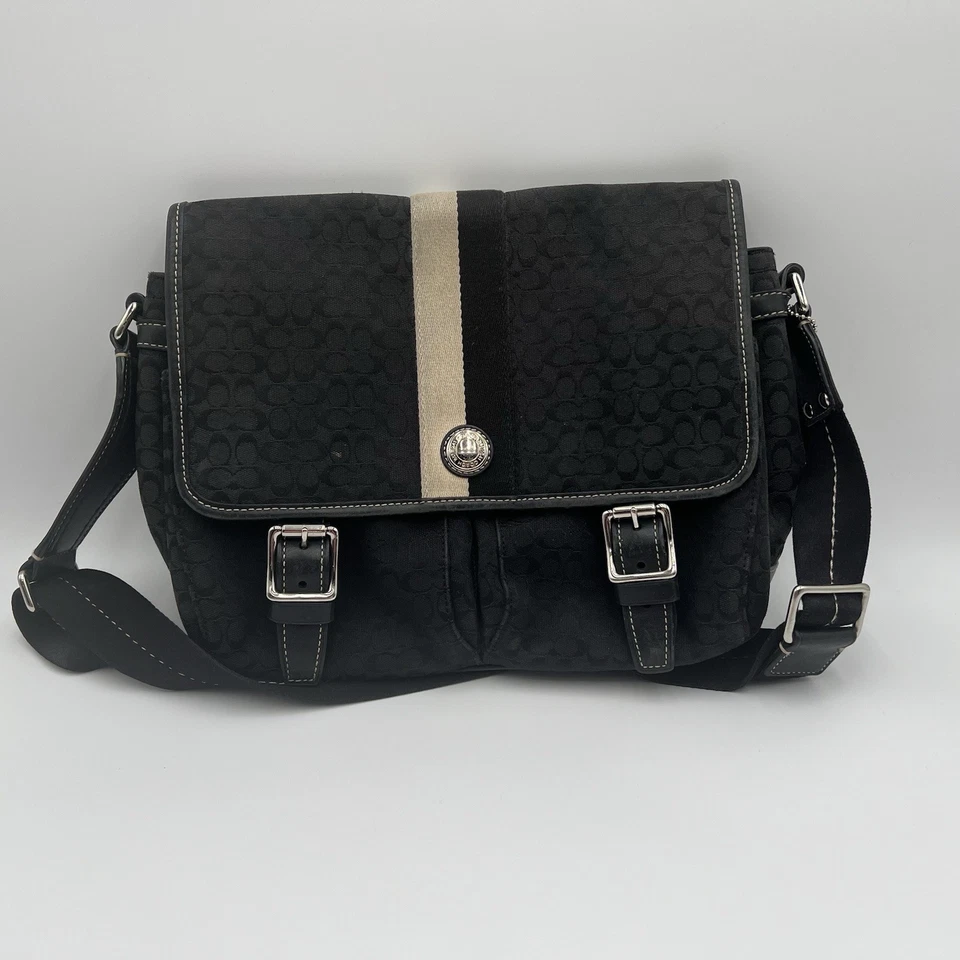 Coach Signature Black Messanger Bag Cross Body Satchel Blue Lined M0968-F70182 - Image 1 of 4