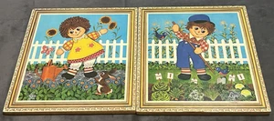 Vintage Raggedy Ann & Andy Pictures by Lyn Pressboard Litho USA Set of 2 11"x12" - Picture 1 of 15