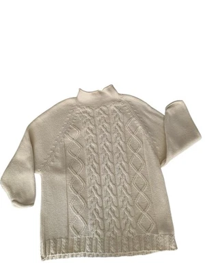 Suéter De Colección Tejido con Cable Años 90 Enrollado Cuello Simulado Raglán Crema The Limited Mujeres S Foto 1 de 4