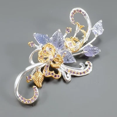 Broche de tanzanita natural hecho a mano de plata de ley 925/NB30436 Foto 1 de 4