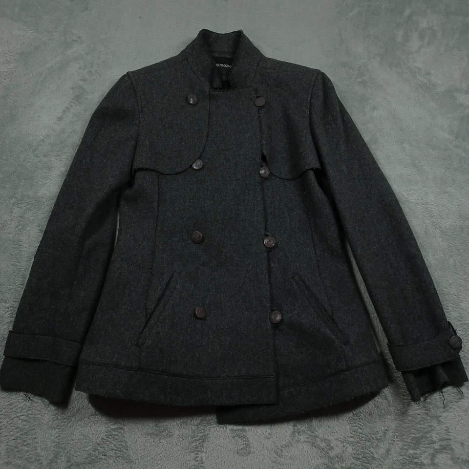 Abrigo Mujer Emporio Armani 44 Gris Lana Doble Pecho Militar Clásico Foto 1 de 4