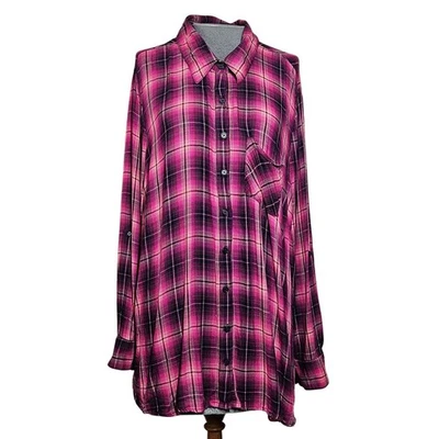 Camisa rosa y negra a cuadros con botones talla 2X  Foto 1 de 3