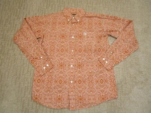 Ariat Shirt Boys Large Orange Western Paisley Youth Long Sleeve Button Down - Picture 1 of 7