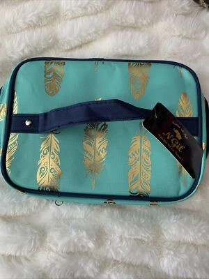 Bolsa de Cosméticos/Maquillaje/Aseo Viaje Lona NGIL Verde azulado con Pluma Dorada, Azul Marino Foto 1 de 4