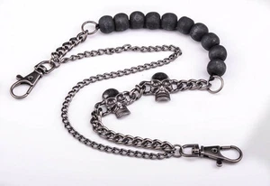 CL01 Black Beads Cool Alloy Rocker Biker Jeans Keychains Key Wallet Chain Man - Picture 1 of 5