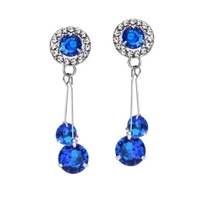 Crystal Blue Circle Drop Earrings - Image 1 of 2