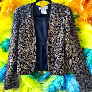 Adrianna Papell Vintage 80er Seide Perlen Abend Jacke Blazer Damen Large - Bild 1 von 17