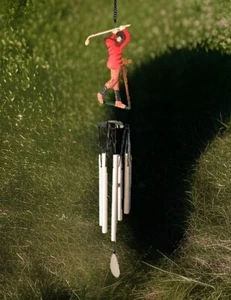 S. S. Sarna Recycled Hand Sculptured Hand Painted Vintage Golfer Wind Chime - Picture 1 of 11