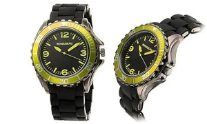 NEW Rousseau 9356-YLW Men's Reiser Collection Yellow Bezel Black Silicone Watch - Picture 1 of 1