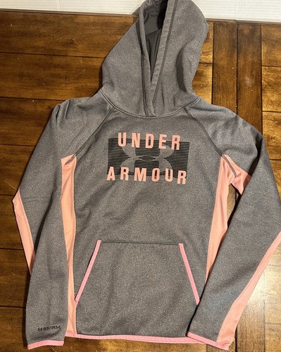 VETEMENTS Felpa con cappuccio Under Amour donna taglia Xs grigio corallo e rosa tasca frontale 867