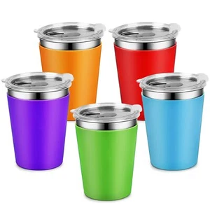 5 Pack Kids Cups With Lids 12oz Stainless Steel Water Drinking Bottle With Nonsl - Picture 1 of 7