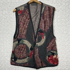 Vintage Floral Vest Sleeveless Tapestry Button Up Pockets Colorful Size M - Picture 1 of 7