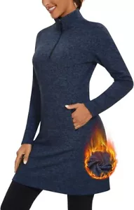 WOWENY Women's Fleece Dress Thermal Sweatshirt Tunic Long Quarter Zip Pull M - Picture 1 of 5