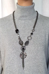 Modeschmuck hochwertige lange Biba Halskette Metall Schwarz - Bild 1 von 9