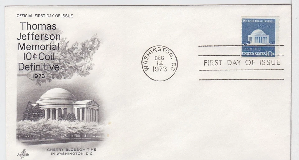 TurtlesTradingPost- Thomas Jefferson Memorial Coil 1973 FDC #1520- Artcraft - Image 1 of 1