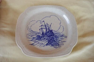 Syracuse China Dessert Lunch Plate Speckled Blue Old Sailing Ship Nautical #12-A - Picture 1 of 9